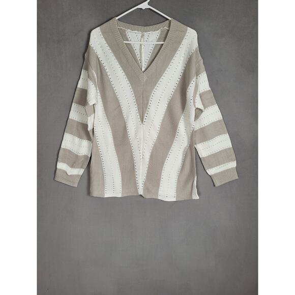 Dokotoo Womens Long Sleeve Striped Color Block Knitted Sweater Pullover Medium - Picture 3 of 9